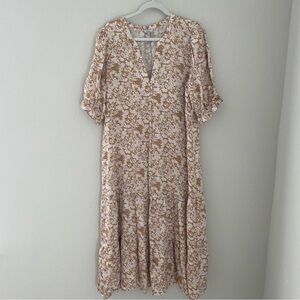 Rails Eliana Maxi Dress Large Satin Amber Meadow Short Sleeve